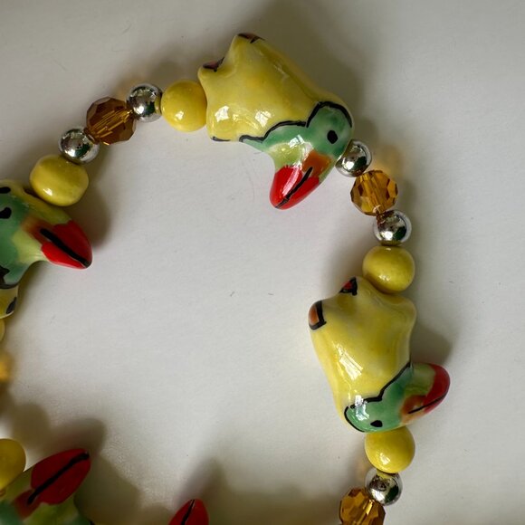 New Parrot Owl Pig Animal Porcelain Beads Stack of 3 Bracelet - Picture 2 of 5